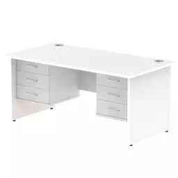 Dynamic Impulse W1600 x D800 x H730mm Straight Office Desk Panel End Leg With 2 x 3 Drawer Double Fixed Pedestal White Finish - MI002264