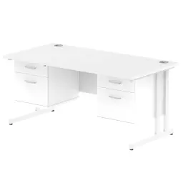 Dynamic Impulse W1600 x D800 x H730mm Straight Office Desk Cantilever Leg With 2x2 Drawer Double Fixed Pedestal White Finish White Frame - MI002227