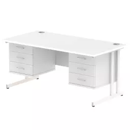 Dynamic Impulse W1600 x D800 x H730mm Straight Office Desk Cantilever Leg With 2x3 Drawer Double Fixed Pedestal White Finish White Frame - MI002235