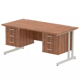 Dynamic Impulse W1600 x D800 x H730mm Straight Office Desk Cantilever Leg With 2x3 Drawer Double Fixed Pedestal Walnut Finish Silver Frame - MI001945