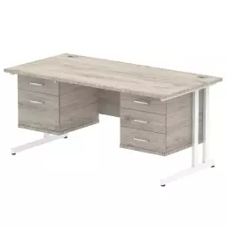 Dynamic Impulse W1600 x D800 x H730mm Straight Office Desk Cantilever Leg With 1x2 & 1x3 Drawer Fixed Pedestal Grey Oak Finish White Frame - I003495