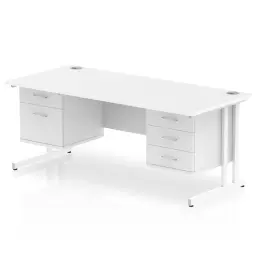 Dynamic Impulse W1600 x D800 x H730mm Straight Office Desk Cantilever Leg With 1x2 & 1x3 Drawer Fixed Pedestal White Finish White Frame - MI002243