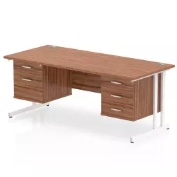 Dynamic Impulse W1600 x D800 x H730mm Straight Office Desk Cantilever Leg With 1x2 & 1x3 Drawer Fixed Pedestal Walnut Finish White Frame - MI001957