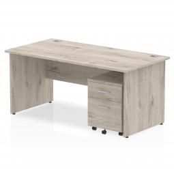 Dynamic Impulse 1600mm x 800mm Straight Desk Grey Oak Top Panel End Leg with 2 Drawer Mobile Pedestal I003198