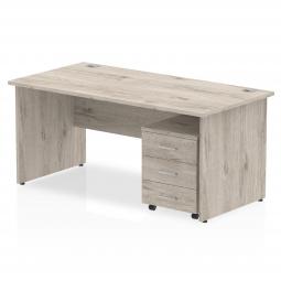 Dynamic Impulse 1600mm x 800mm Straight Desk Grey Oak Top Panel End Leg with 3 Drawer Mobile Pedestal I003197