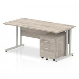 Dynamic Impulse 1600mm x 800mm Straight Desk Grey Oak Top Silver Cantilever Leg with 2 Drawer Mobile Pedestal I003196