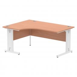 Impulse Contract Left Hand Crescent Cable Managed Leg Desk W1600 x D1200 x H730mm Beech Finish/White Frame - I001879