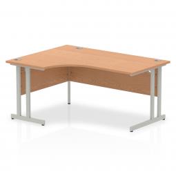 Impulse 1600mm Left Crescent Desk Oak Top Silver Cantilever Leg I000822