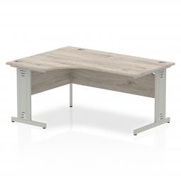 Dynamic Impulse 1600mm Left Crescent Desk Grey Oak Top Silver Cable Managed Leg I003145