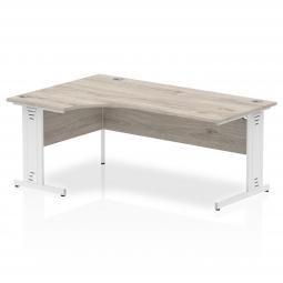 Dynamic Impulse 1600mm Left Crescent Desk Grey Oak Top White Cable Managed Leg I003532