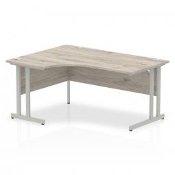 Impulse 1600mm Left Crescent Desk Grey Oak Top Silver Cantilever Leg I003136