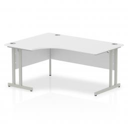 Impulse 1600mm Left Crescent Desk White Top Silver Cantilever Leg I000321