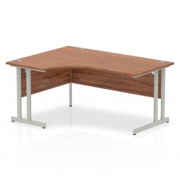 Dynamic Impulse 1600mm Left Crescent Desk Walnut Top Silver Cantilever Leg I000343