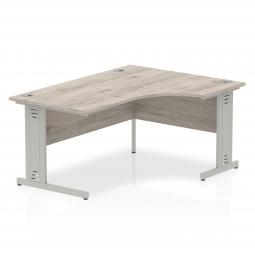 Dynamic Impulse 1600mm Right Crescent Desk Grey Oak Top Silver Cable Managed Leg I003146