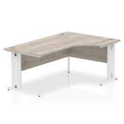 Dynamic Impulse 1600mm Right Crescent Desk Grey Oak Top White Cable Managed Leg I003533