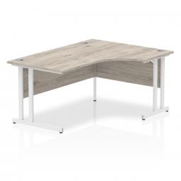 Impulse 1600mm Right Crescent Desk Grey Oak Top White Cantilever Leg I003527