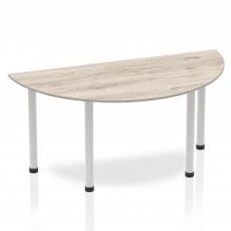 Dynamic Impulse 1600mm Semi Circle Table Grey Oak Top Silver Post Leg I003250