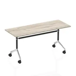 Dynamic Impulse 1600mm Flip Top Rectangular Table Grey Oak Finish Silver Frame - I003793