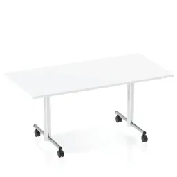 Dynamic Impulse 1600mm Flip Top Rectangular Table White Finish Silver Frame - I000713