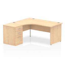 Dynamic Impulse 1600mm Left Crescent Desk Maple Top Panel End Leg Workstation 600mm Deep Desk High Pedestal Bundle I000588