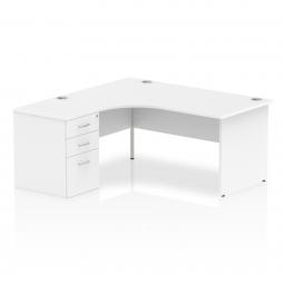 Dynamic Impulse 1600mm Left Crescent Desk White Top Panel End Leg Workstation 600mm Deep Desk High Pedestal Bundle I000586