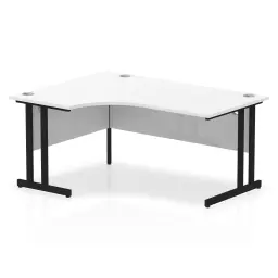 Dynamic Impulse W1600 x D1200/800 x H730mm Left Hand Crescent Desk With Cable Management Ports Cantilever Leg White Finish Black Frame - MI003323