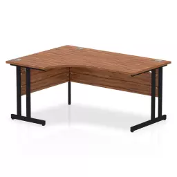 Dynamic Impulse W1600 x D1200/800 x H730mm Left Hand Crescent Desk With Cable Management Ports Cantilever Leg Walnut Finish Black Frame - MI003263