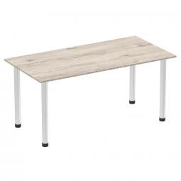 Impulse 1600mm Straight Table Grey Oak Top Aluminium Post Leg I003665