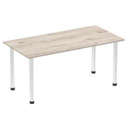 Impulse 1600mm Straight Table Grey Oak Top Chrome Post Leg I003617