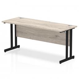 Impulse 1600 x 600mm Straight Desk Grey Oak Top Black Cantilever Leg MI003361