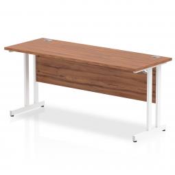 Impulse 1600 x 600mm Straight Desk Walnut Top White Cantilever Leg MI001917