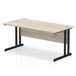 Impulse 1600 x 800mm Straight Desk Grey Oak Top Black Cantilever Leg MI003354