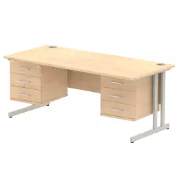 Dynamic Impulse W1800 x D800 x H730mm Straight Office Desk Cantilever Leg With 2x3 Drawer Double Fixed Pedestal Maple Finish Silver Frame - MI002458