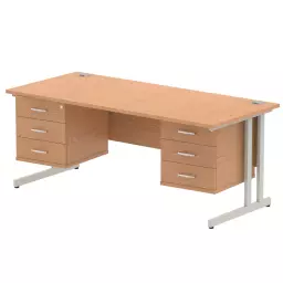 Dynamic Impulse W1800 x D800 x H730mm Straight Office Desk Cantilever Leg With 2x3 Drawer Double Fixed Pedestal Oak Finish Silver Frame - MI002684