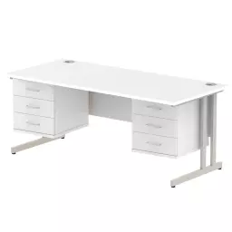 Dynamic Impulse W1800 x D800 x H730mm Straight Office Desk Cantilever Leg With 2x3 Drawer Double Fixed Pedestal White Finish Silver Frame - MI002232