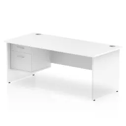 Dynamic Impulse W1800 x D800 x H730mm Straight Office Desk Panel End Leg With 1 x 2 Drawer Fixed Pedestal White Finish - MI002253