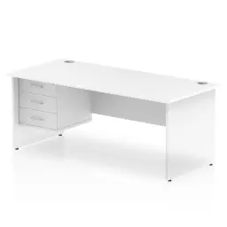 Dynamic Impulse W1800 x D800 x H730mm Straight Office Desk Panel End Leg With 1 x 3 Drawer Fixed Pedestal White Finish - MI002257