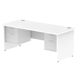 Dynamic Impulse W1800 x D800 x H730mm Straight Office Desk Panel End Leg With 2 x 2 Drawer Double Fixed Pedestal White Finish - MI002261