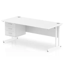 Dynamic Impulse W1800 x D800 x H730mm Straight Office Desk Cantilever Leg With 1 x 3 Drawer Single Fixed Pedestal White Finish White Frame - MI002220