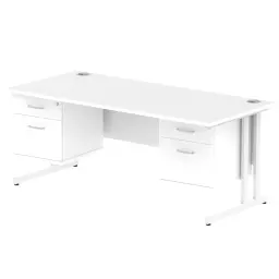 Dynamic Impulse W1800 x D800 x H730mm Straight Office Desk Cantilever Leg With 2x2 Drawer Double Fixed Pedestal White Finish White Frame - MI002228