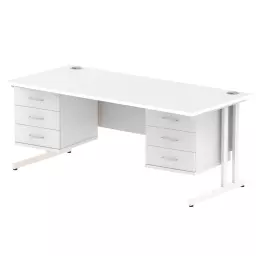 Dynamic Impulse W1800 x D800 x H730mm Straight Office Desk Cantilever Leg With 2x3 Drawer Double Fixed Pedestal White Finish White Frame - MI002236