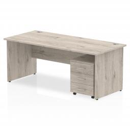 Dynamic Impulse 1800mm x 800mm Straight Desk Grey Oak Top Panel End Leg with 3 Drawer Mobile Pedestal I003215