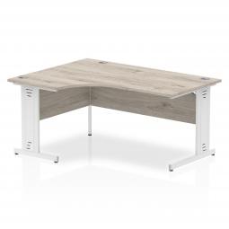 Dynamic Impulse 1800mm Left Crescent Desk Grey Oak Top White Cable Managed Leg I003534