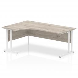 Impulse 1800mm Left Crescent Desk Grey Oak Top White Cantilever Leg I003528