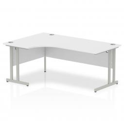 Impulse Contract Left Hand Crescent Cantilever Desk W1800 x D1200 x H730mm White Finish/Silver Frame - I000323