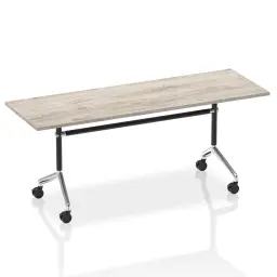 Dynamic Impulse 1800mm Flip Top Rectangular Table Grey Oak Finish Silver Frame - I004316