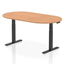 Dynamic Impulse W1800 x D1000 x H660-1310mm Height Adjustable Boardroom Table Oak Finish Black Frame - I005192