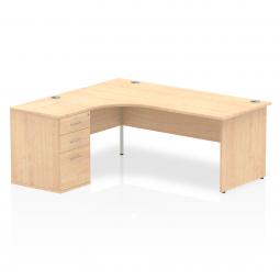 Dynamic Impulse 1800mm Left Crescent Desk Maple Top Panel End Leg Workstation 600mm Deep Desk High Pedestal Bundle I000592