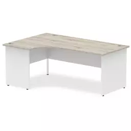 Impulse Left Crescent Office Desk W1800 x D1200 x H730mm Cable Managed Leg Grey Oak Finish White Frame - TT000163