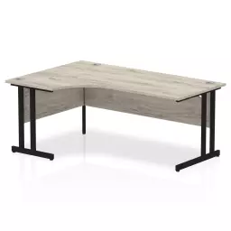 Dynamic Impulse W1800 x D1200/800 x H730mm Left Hand Crescent Desk With Cable Management Ports Cantilever Leg Grey Oak Finish Black Frame - MI003362